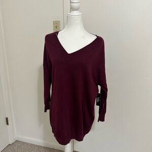 Lulus V-Neck oversized maroon pullover tunic NWT Lounge Cozy Casual Women’s xs/s